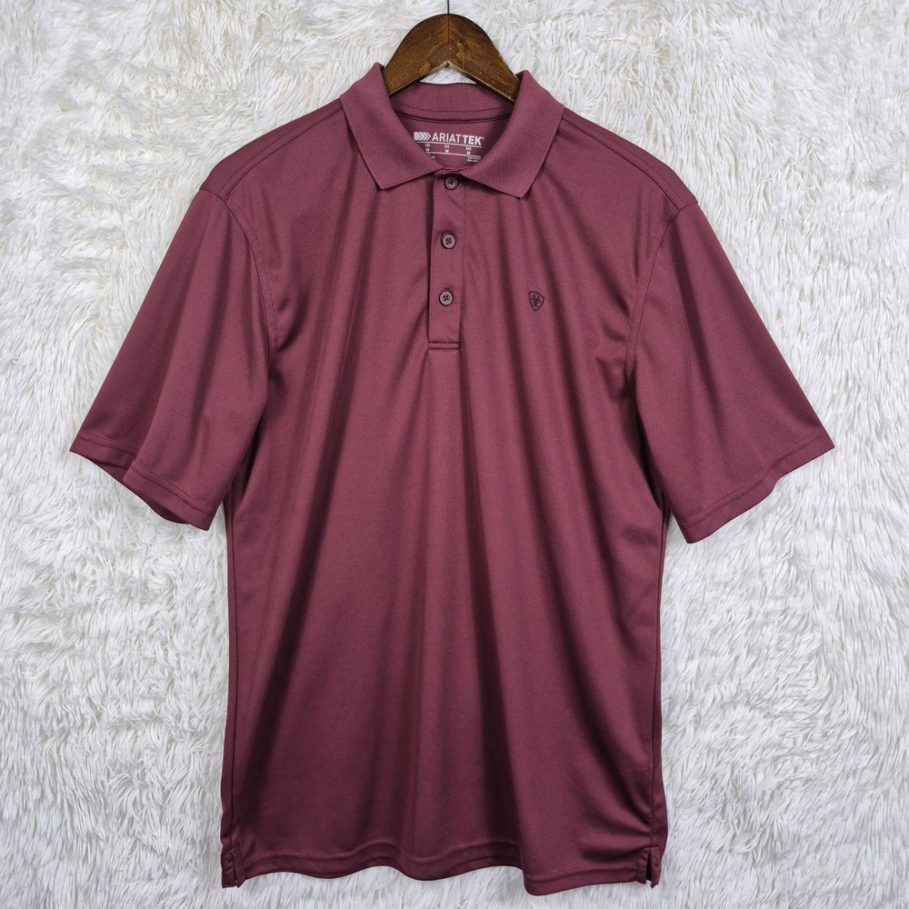 Ariat Mens AriatTek Performance Polo Shirt Maroon Burgundy Short Sleeve Medium